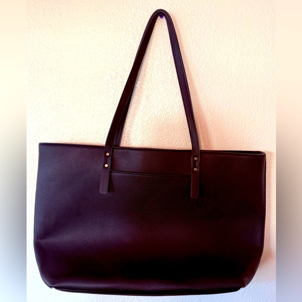 Women’s Anne Klein - Solid Black Faux Leather Tote Handbag - Excellent Condition - Picture 3 of 12